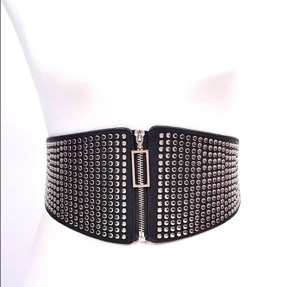 Accessories | Black Leather Wide Elastic Studded Waist  display picture 2